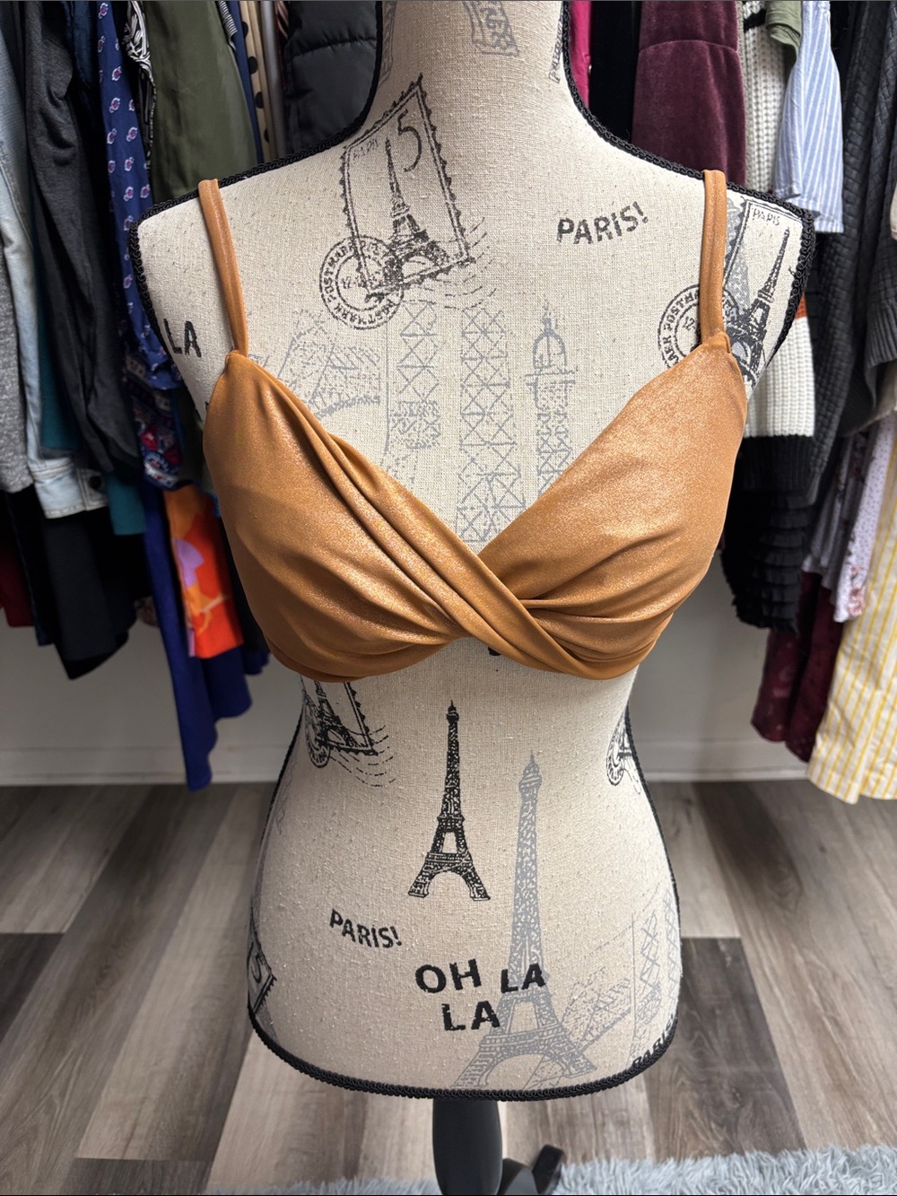 Bronze Shimmer Twist-Front Bikini Top